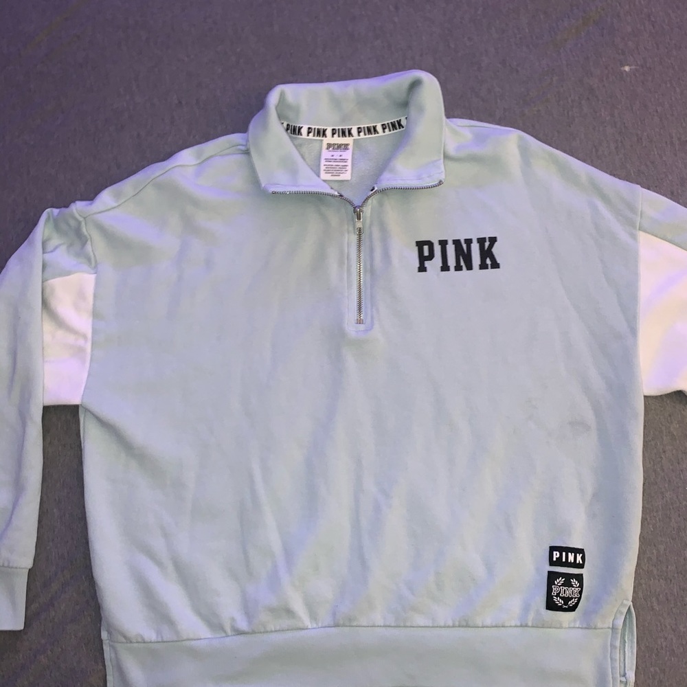 PINK light blue & white quarter zip